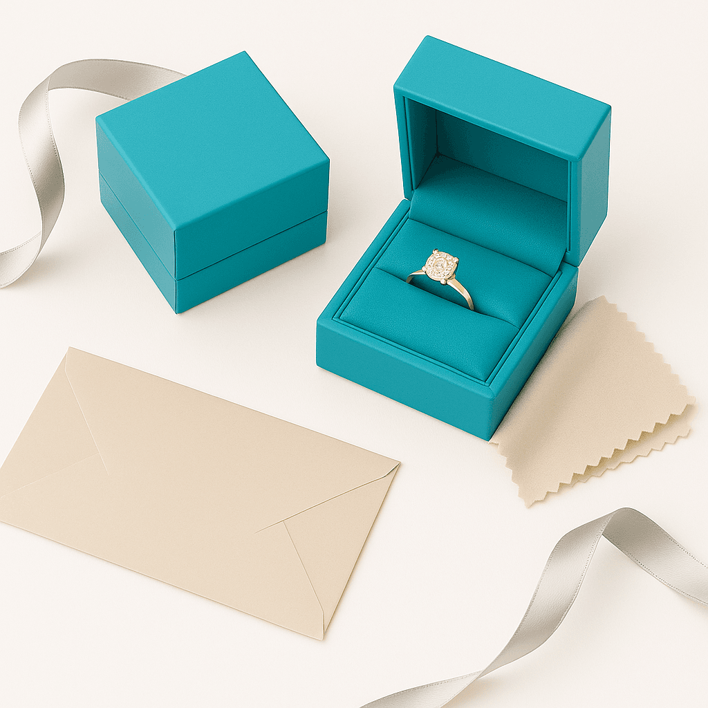 A finished bespoke Aardvark ring presented in its box